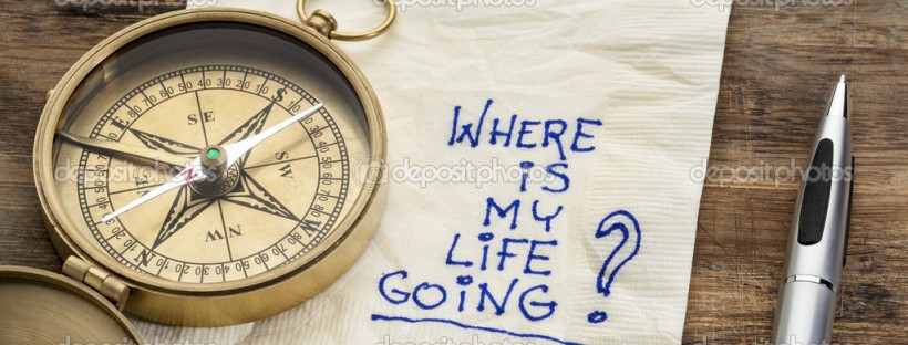 where is my life going - an essential question or searching for purpose  - a napkin doodle with a brass compass